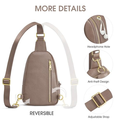 Kattee Sling Bag for Women, Leather Crossbody Bags for Travel, Khaki - color: Khaki