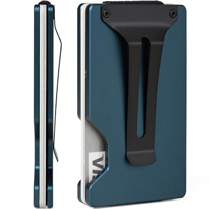 Minimalist Slim Wallet for Men,RFID Blocking Metal Wallet,Aluminum Credit Card Holder & Money Clip 12-15 Cards,Slim Rfid Front Pocket Mens Wallet - color: A1 Matte Navy Blue