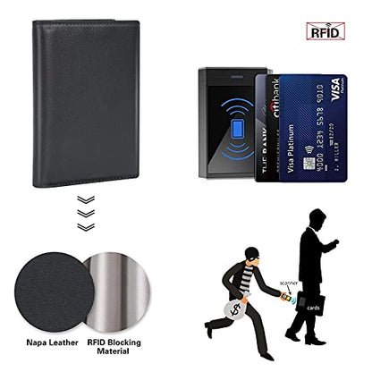 Polare RFID 차단 가죽 여권 홀더 여행용 바이폴드 지갑 남성용, 블랙., RFID 차단 지갑 - color: 블랙.