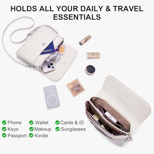 RFID Crossbody Bags for Women Vegan Leather with 2 Straps White - color: Beige