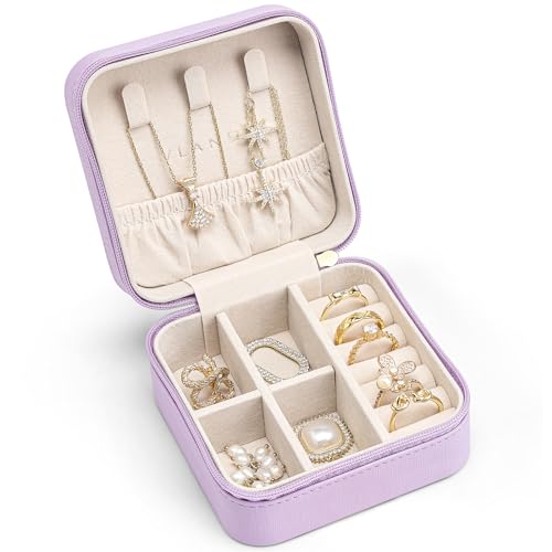 VLANDO Travel Jewelry Case, Compact Design, Necklace Hook, Anti-Tangle - color: F.Purple