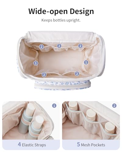 Narwey Hanging Travel Toiletry Bag for Women, Large Makeup Cosmetic Bag - color: Y-Blue Flower