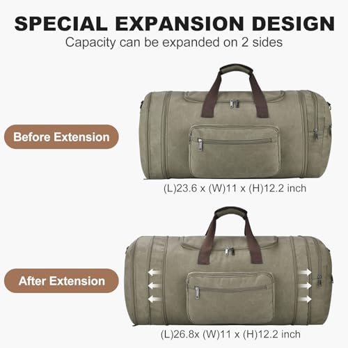 Felipe Varela 60L Canvas Duffle Bag for Men, Travel & Gym Carry on, Green - color: Green, size: 60L