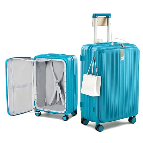 Hanke Top Opening 24" Medium Suitcase Expandable Hard Shell Caribbean Blue - color: Caribbean Blue, size: 24 Inch EXT