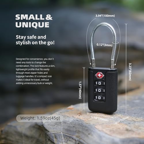Luggage Locks TSA Approved 2 Pack, Small Padlock Combination, TSA Locks for Luggage, Cabel Combo Padlock with Code, for Suitcase, Backpack Zipper, Locker, Gun Case, Ammo Can (Black+Blue) - color: Black+Blue