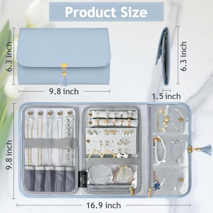MATEIN Travel Jewelry Case, Compact Ring Organizer Carrying Bag, Blue - color: Blue