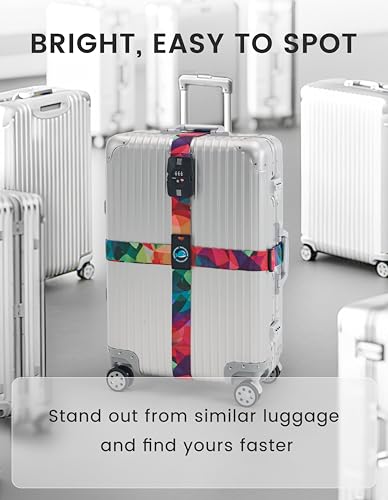 Travelkin Luggage Straps TSA Approved, Suitcase Straps with TSA Lock - color: Colorful Geometry