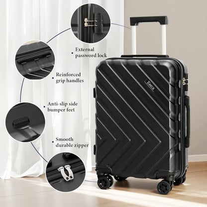 3 piece Carry on luggage 22x14x9 airline approved Black | Lightweight ABS Hardside Luggage, TSA-Approved combination Lock, Suitcases with Spinner Removable Wheels (20"/DB/TB) - color: Black