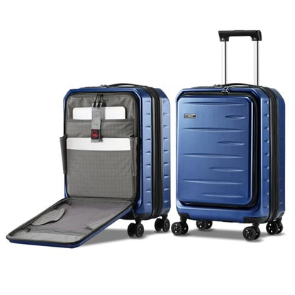 CENSIEN Expandable 20" Carry On Luggage Airline Approved with Front Pocket - color: Navy Blue, size: 20 Inch EXT