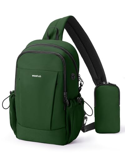 ECOHUB Anti-Theft Crossbody Bag Men Women RFID Blocking Lightweight Sling Backpack Water Resistant for Travel Hiking Outdoor - color: Army Green