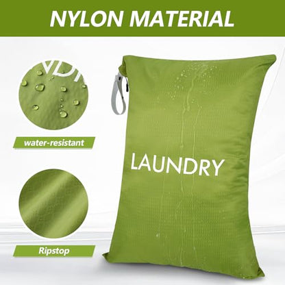 Travel Laundry Bag with Zipper, Nylon Lightweight Dirty Clothes Organizer - color: Green