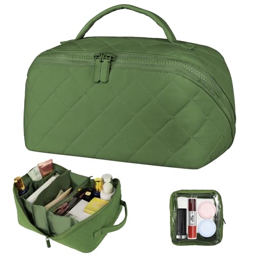 Travel Makeup Bag, Festivalment Wide Open Lay-Flat Water-Resistant - color: Green