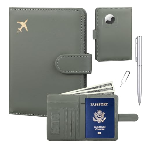 GOAUS Passport Holder for Travel with AirTag Slot, Passport Book Wallet - color: Green, size: 5.6"x4.4"
