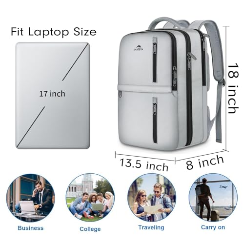MATEIN Travel Backpack with Shoe Compartment, Gray Backpack for Airplanes - color: Gray, size: X-Large
