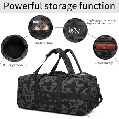 Duffle Bag Travel Luggage with Wheels: Large Rolling Backpack Foldable Carry On roller for Traveling - Weekender Overnight Personal Items Duffel Bag for Men and Women 80L (Como) - color: Como