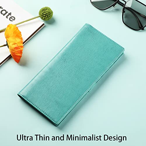 Lavemi Ultra Slim Thin Leather Women Wallet RFID Blocking Credit Card Holder Bifold Long Ladies Billfold - color: 1-waxed Tiffany Blue