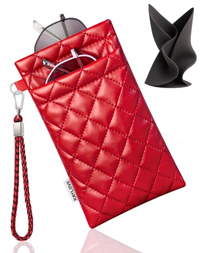 RayLove Double Glasses Case with Carrying Strap and Cleaning Cloth - color: Red