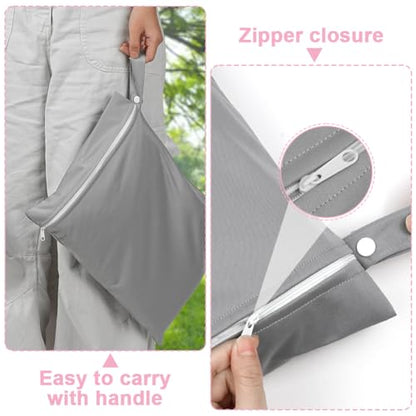 2PCS Wet Bags, Waterproof Reusable Cloth Diaper Bags, Grey + Blue - color: Grey & Blue - 2 Pieces - 30 x 40 cm
