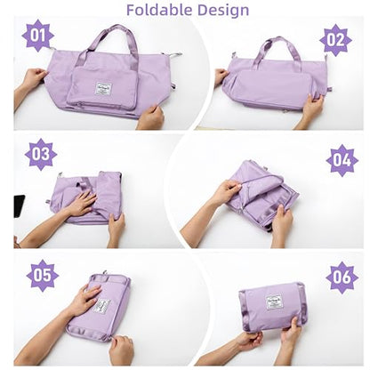 Large Capacity Foldable Travel Bag, Expandable lightweight Carry on Bag, Dry with Wet Separation Spor Duffel Bags (Purple) - color: Purple