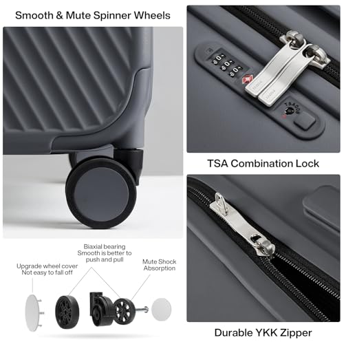 mixi 26 Inch Large Checked Luggage Suitcase with Spinner Wheels Upgrade Wide Handle PC Hard Shell Rolling Travel Suitcase with TSA Lock, Rock Gray - color: Rock Gray