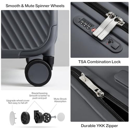 mixi 26 Inch Large Checked Luggage Suitcase with Spinner Wheels Upgrade Wide Handle PC Hard Shell Rolling Travel Suitcase with TSA Lock, Rock Gray - color: Rock Gray
