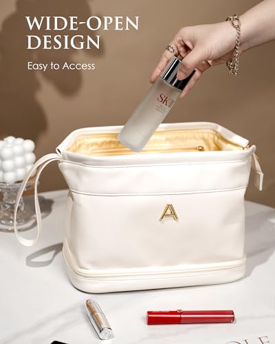 Women Birthday Gifts, Initial Large Makeup Bag, College Essentials - color: White, style: K