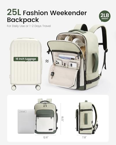 LOVEVOOK 25L Casual Daypack for Women Men, Large Travel Hiking Backpack - color: Pea Green, size: 25L