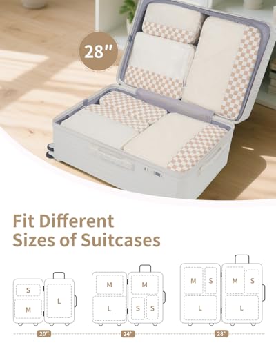 Narwey Packing Cubes for Travel, Luggage Organizer Bags for Women Kids - color: Light Checkerboard