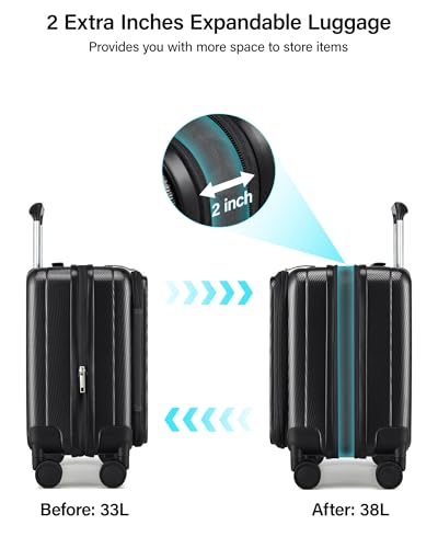 Hanke Top Opening Carry-On - Expandable 16 Inch Airline Approved Spinner - color: Jet Black, size: 16 Inch Expandable