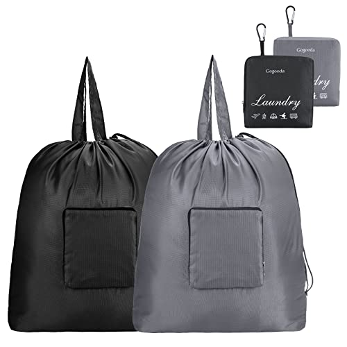 GOGOODA Travel Laundry Bags with Drawstring Closure XL Large with Handle - color: Black & Grey