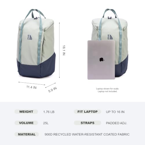 INUK Travel Laptop Backpack, 25L Recycled Waterproof Light Daypack - color: Sage Leaf