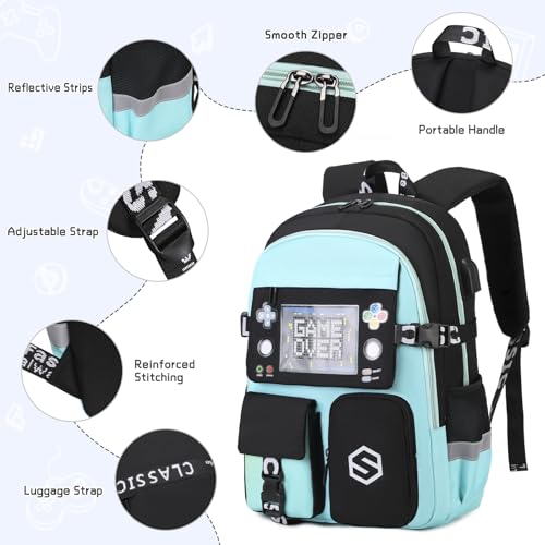 Scothen Boys Backpack, Cool Luminous Kids School Backpacks with Lunch Bag - color: Green