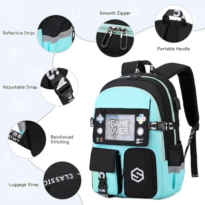 Scothen Boys Backpack, Cool Luminous Kids School Backpacks with Lunch Bag - color: Green
