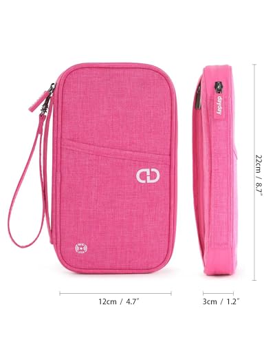 Family Passport Holder for Travel, RFID Blocking Travel Wallet with Zipper - color: Rose Red