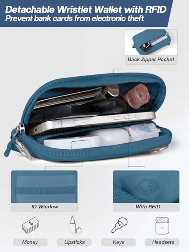 Tiostep Clip and Go Strap for Phone with Wallet Crossbody Phone Lanyard Adjustable and Detachable RFID Wristlet Wallet (Blue Peacock, Large) - color: Peacock Blue, size: Large