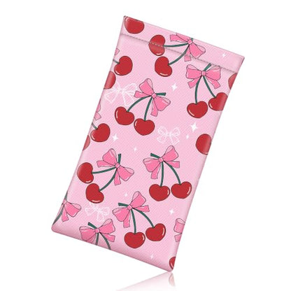 FINTIE Soft Eyeglasses Case with Cleaning Cloth, Squeeze Top Glasses Pouch - color: Cherry Bows