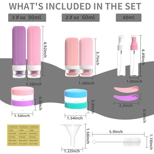 Vitog 16 Pack Travel Bottles for Toiletries, TSA Approved, Leak Proof Kit - color: Pink & Purple
