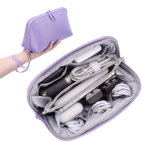 FYY Travel Cable Organizer - 8 Compartments, Lightweight, Water Repellent - color: Purple, size: (L) 9.6"× 5.5"× 3.7"