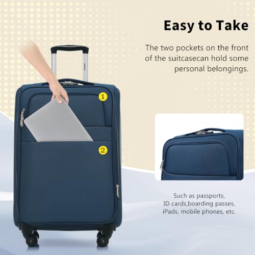 Merax Softside Luggage Set 4 Piece,18/22/26/30 Expand Suitcase,Deep Blue - color: Deep Blue, size: 18/22/26/30