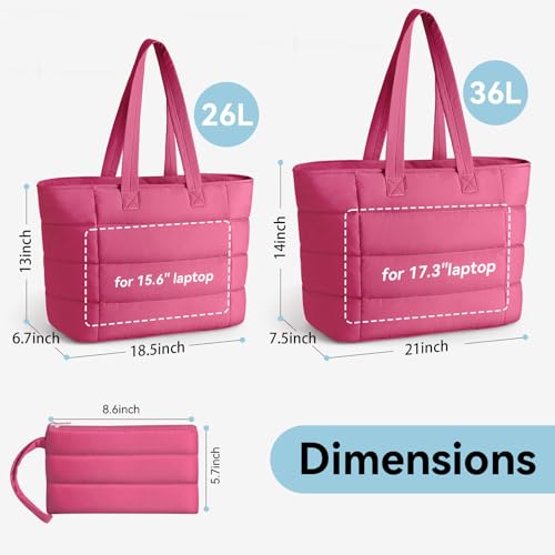 PASMAN Puffer Tote Bag for Women - Nurse Bag with Bottle Pocket - color: Rose, size: Medium