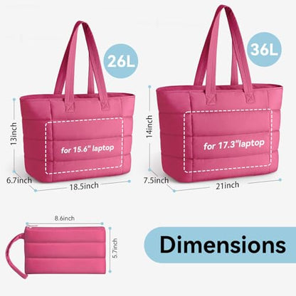 PASMAN Puffer Tote Bag for Women - Nurse Bag with Bottle Pocket - color: Rose, size: Medium