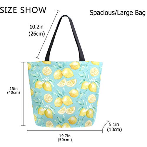 Woman's Stylish Fresh Lemons Cut Fruits Large Canvas Long Handle Tote Bag - style: Lemon