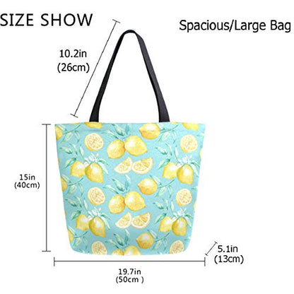 Woman's Stylish Fresh Lemons Cut Fruits Large Canvas Long Handle Tote Bag - style: Lemon