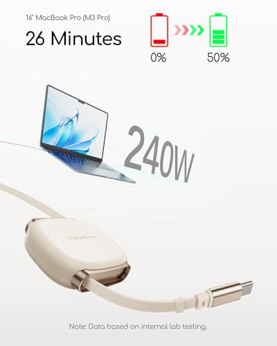 240W Retractable USB C Cable for Phones,Beige,3.3ft,2pack - color: Beige, size: 2Pack-3.3ft