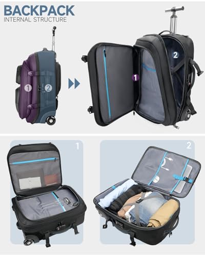 Carry on Backpack with Wheels, Rolling Backpack - color: Black-two