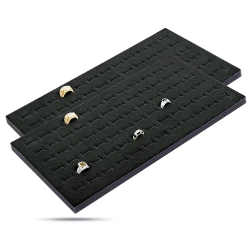 The Display Guys 2-Pack 72-Ring Jewelry Tray Insert, Black - color: Black, size: Ring Slots - 72