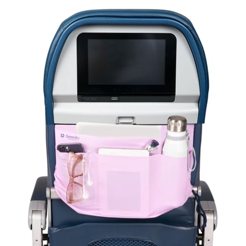 Airplane Tray Organizer/Tote with 4 Storage Pockets, Back Seat Airplane Tray Cover, Converts into a Drawstring Tote, Washable, Durable & Lightweight (2.8 oz) Airplane Travel Essentials - color: Rose Pink