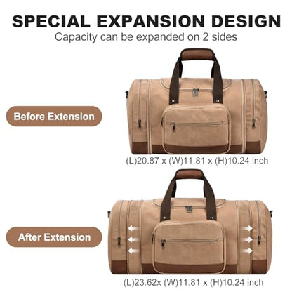 Litvyak 50L Canvas Duffle Bag for Travel Weekend Gym Overnight Carry-on - color: Coffee, size: 50L