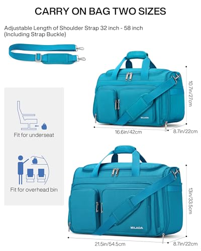 MILADA Carry On Luggage Bags for Travel Foldable Personal Item Travel Bag - color: Caribbean Blue, size: Carry On 21.5 inch