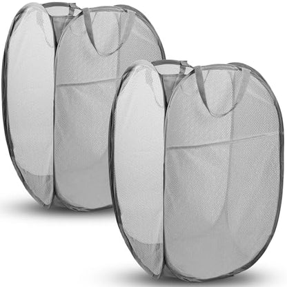 2 Pack Pop Up Laundry Hampers, 70 L Collapsible Foldable Mesh Basket, Gray - color: 2 PCS Gray